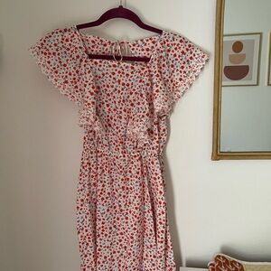 Old Navy Red, White, and Blue Floral Midi Cottage Core Style Dress Womens Size S